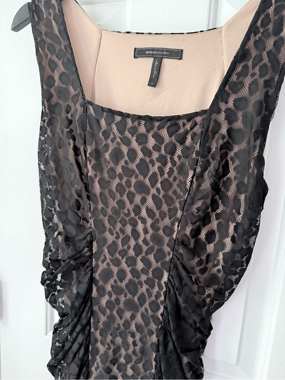 BCBGMaxAzria Black Lace Overlay Dress with Nude Lining